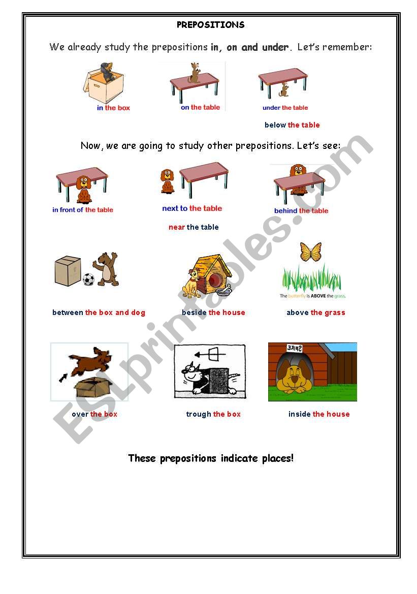 prepositions of place worksheet