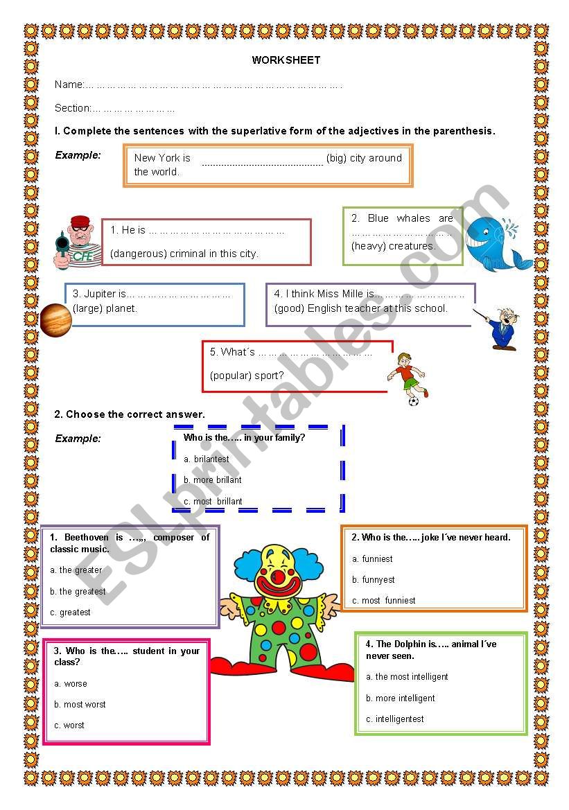 SUPERLATIVES worksheet