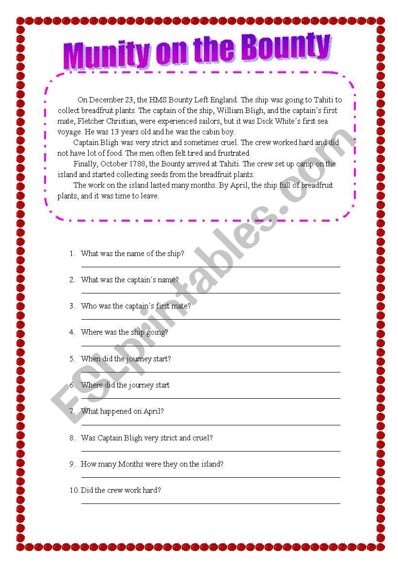 Reading Comprehension worksheet