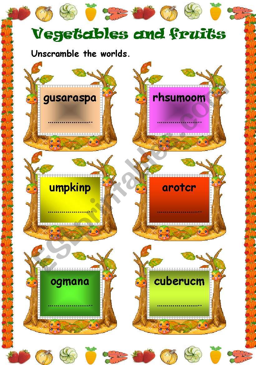 vegetables and fruits worksheet