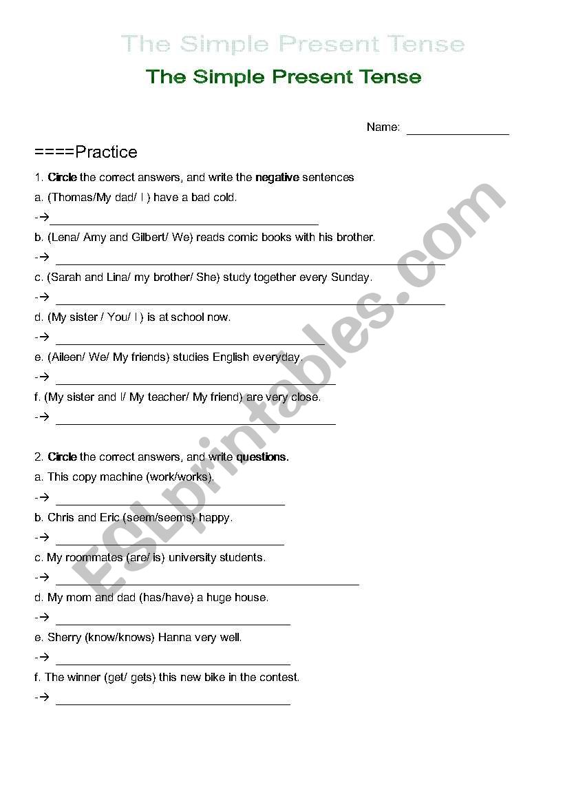 Present Simple worksheet