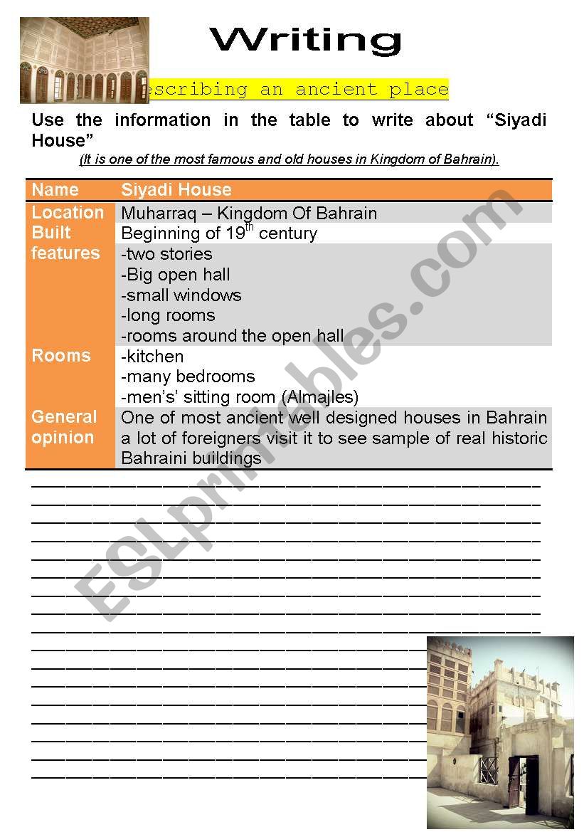 describing an ancient place worksheet