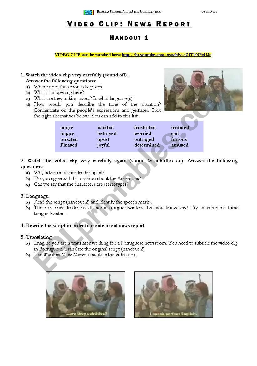 VIDEO CLIP: NEWS REPORT worksheet