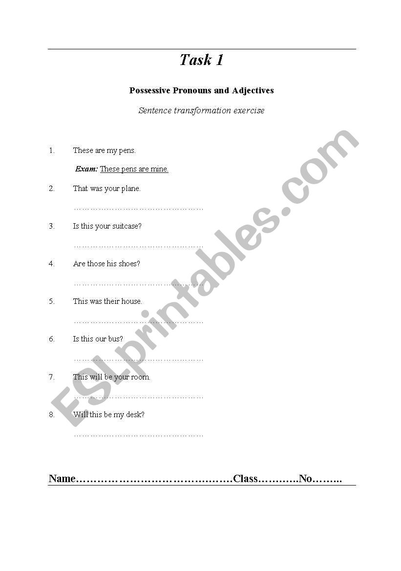 Possessive Pronouns and Adjectives
