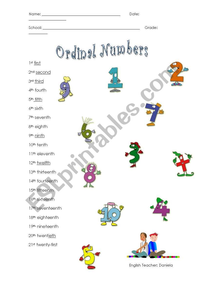 Ordinal numbers worksheet