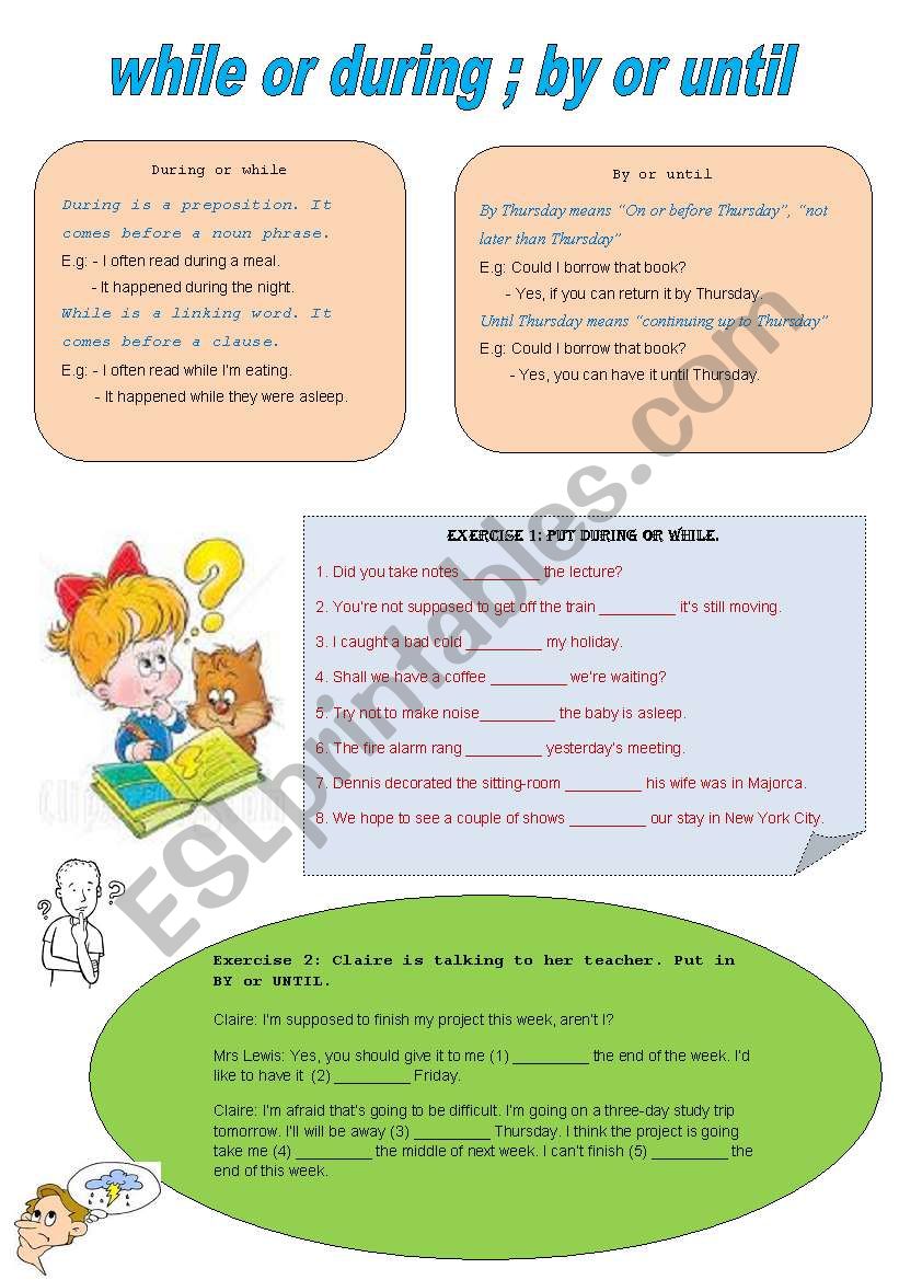 while or during, by or until worksheet while or during, by or until worksheet