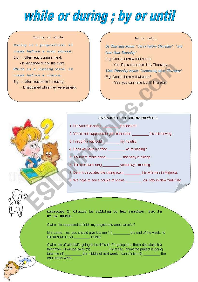 while or during, by or until worksheet