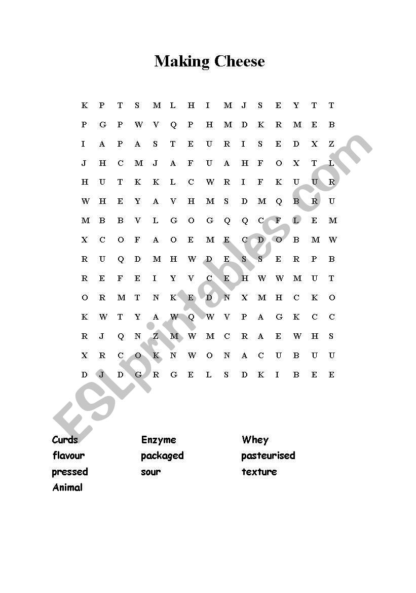 Making Cheese Wordsearch worksheet