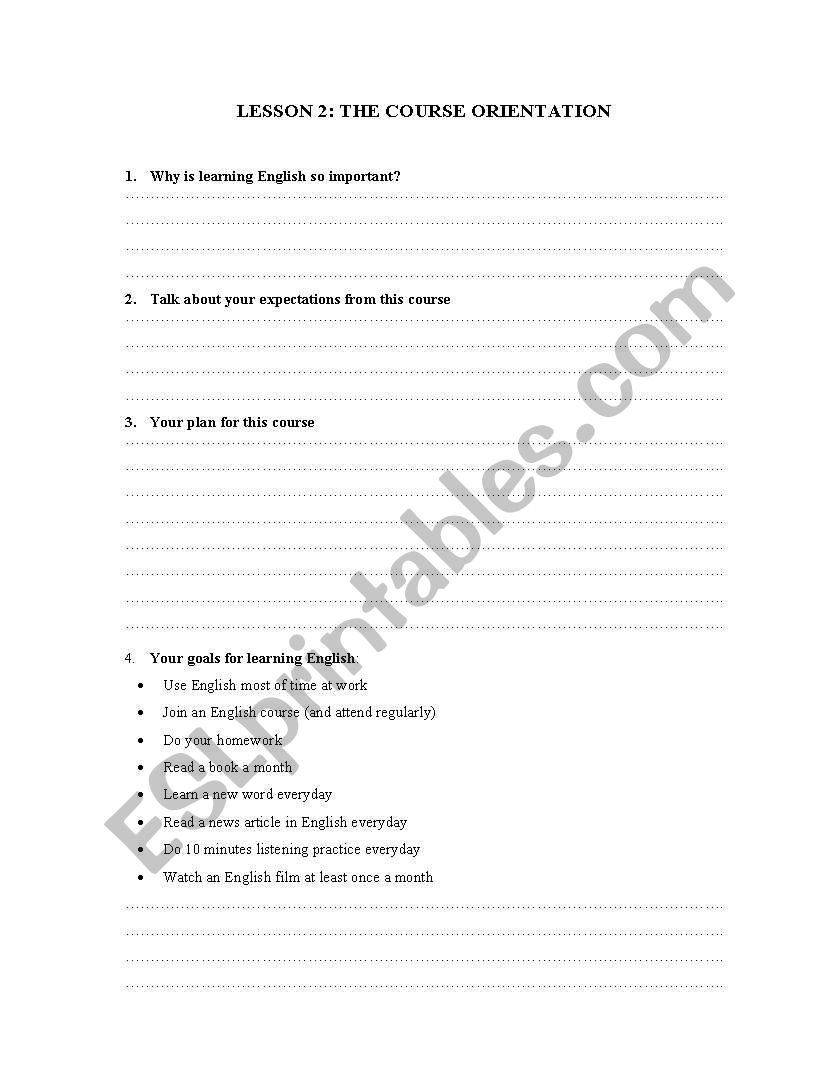 Course Orientation worksheet