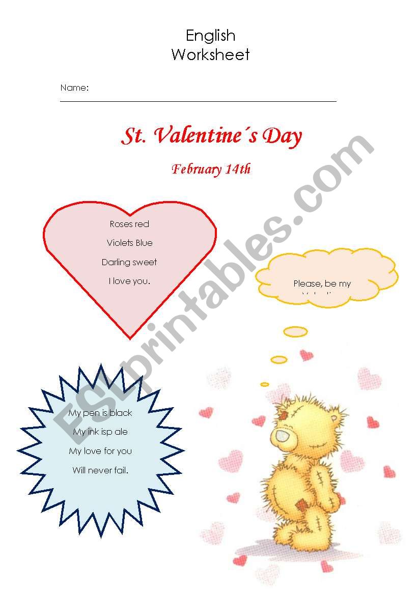 Valentines poems worksheet