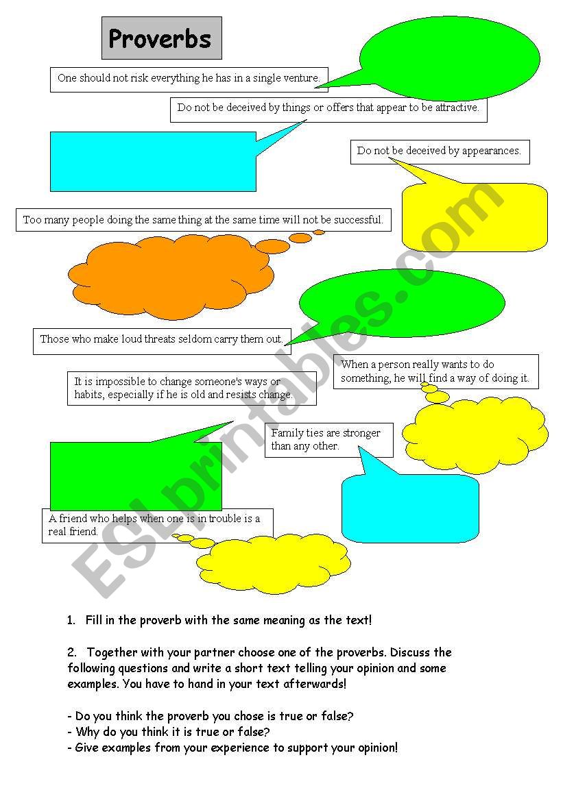 Proverb bubbles worksheet