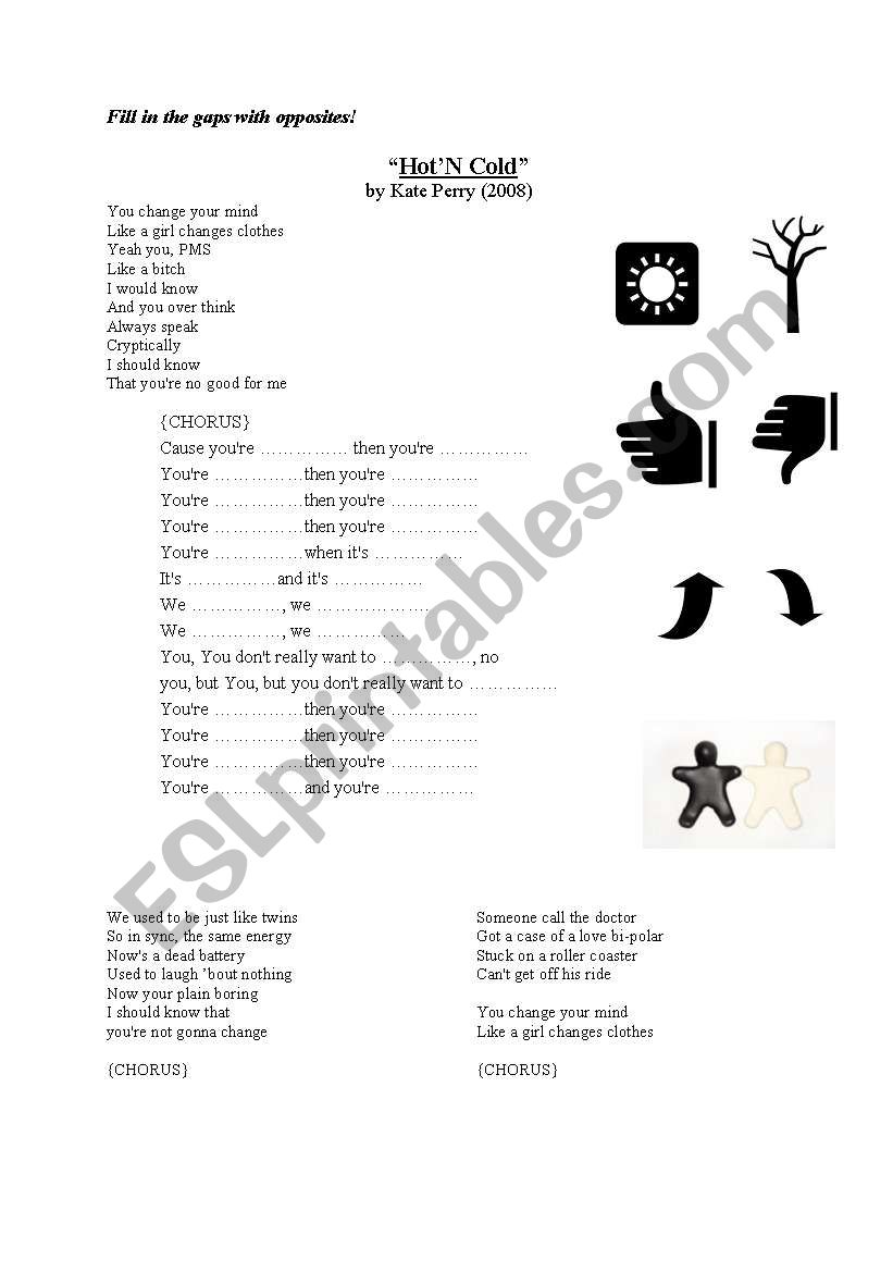 Hot and Cold, Katy Perry worksheet