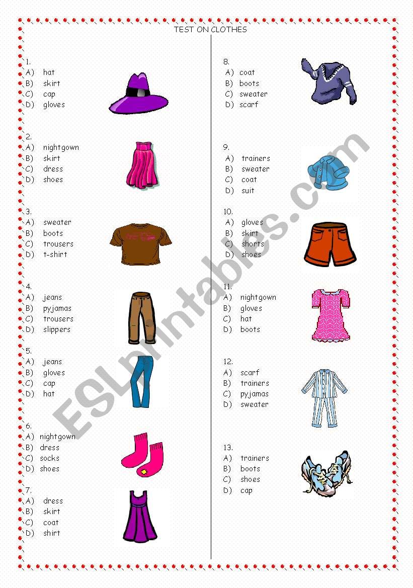 TEST ON CLOTHES worksheet