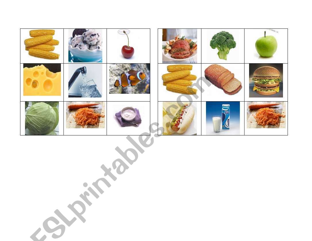 Food bingo 1 worksheet