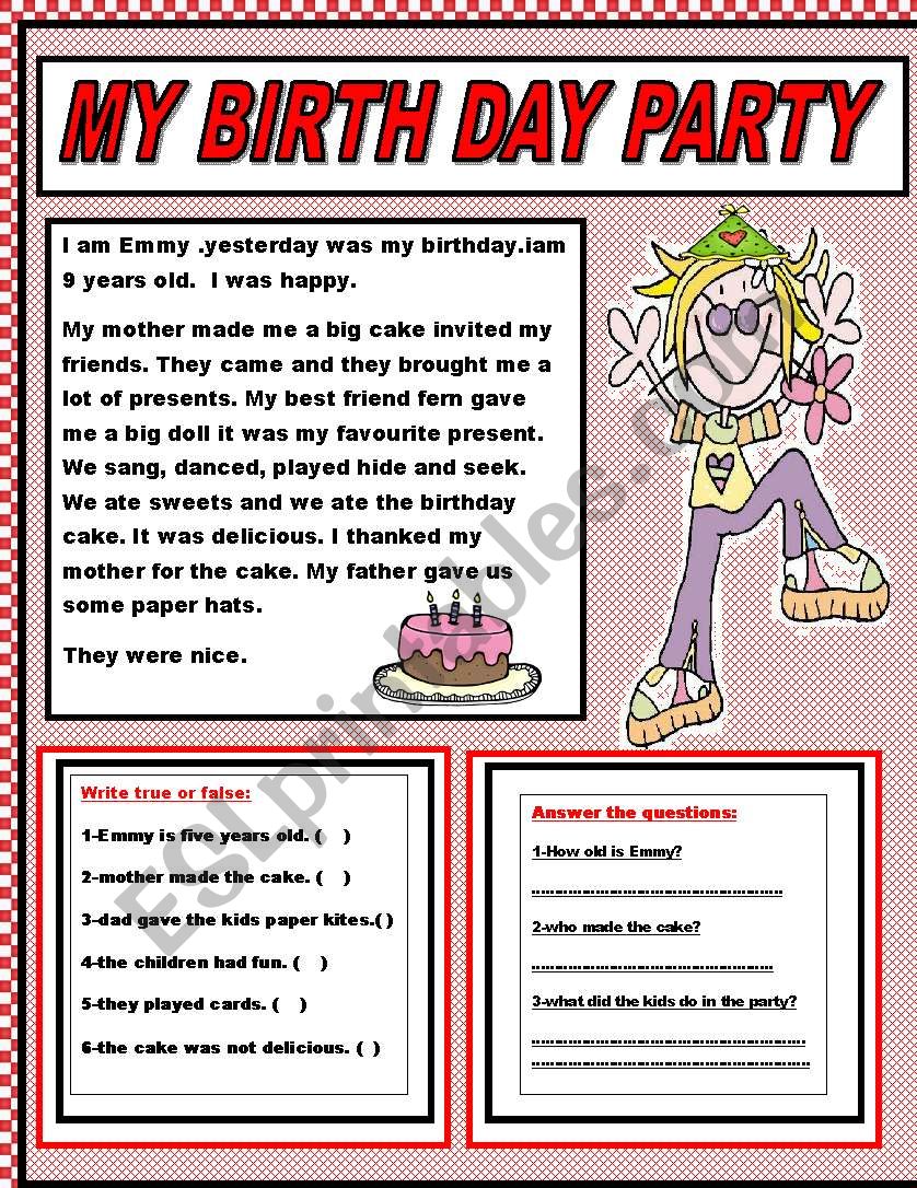 MY BIRTHDAY PARTY worksheet