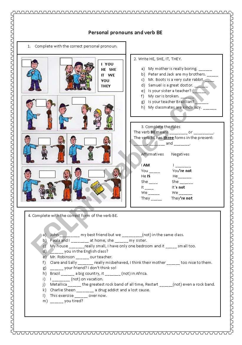 Personal pronouns and verb BE worksheet