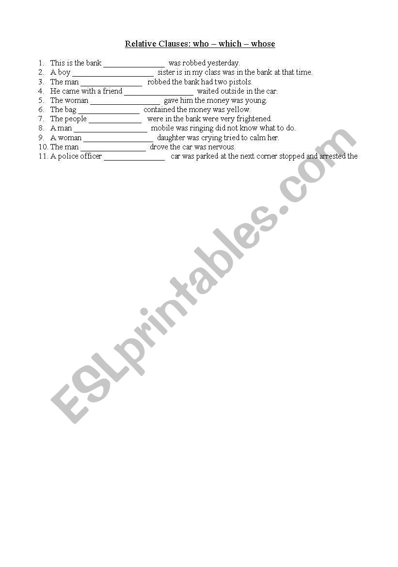 Relatives worksheet