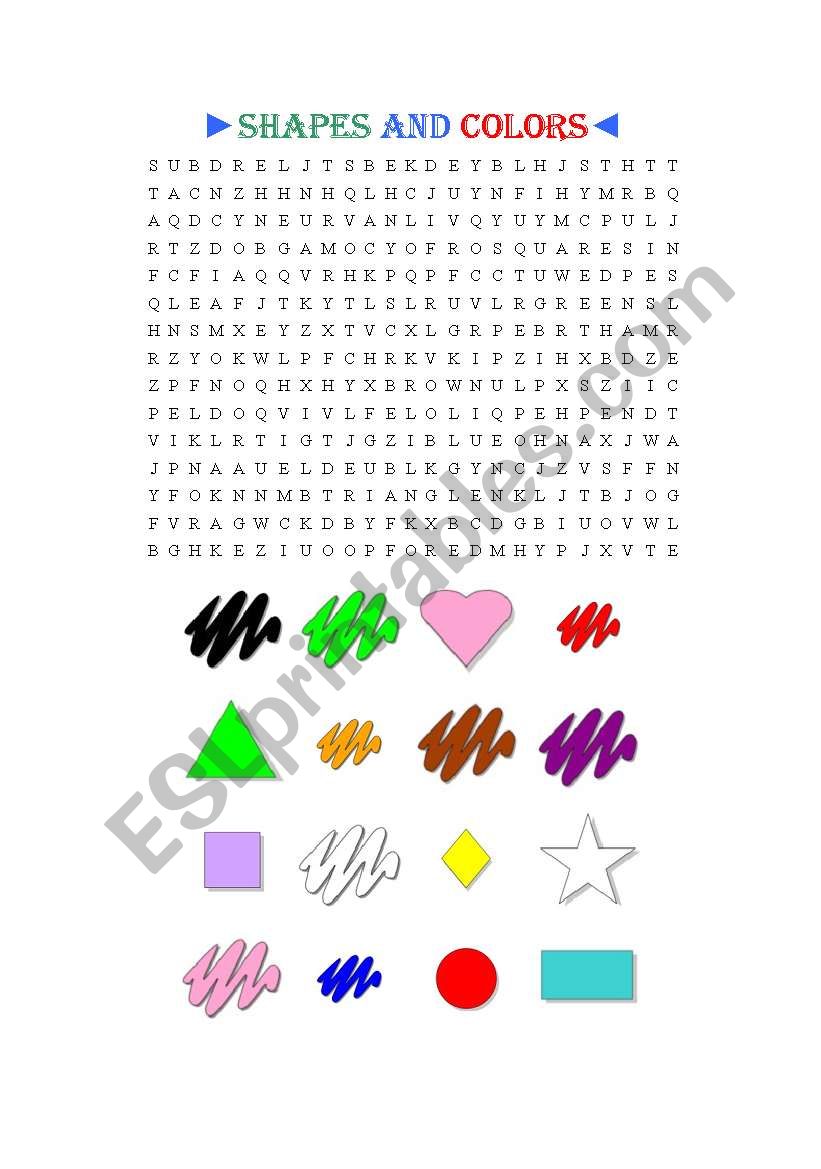 SHAPES AND COLORS WORD SEARCH worksheet