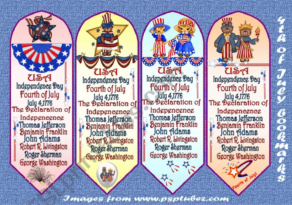 4th of July bookmarks worksheet