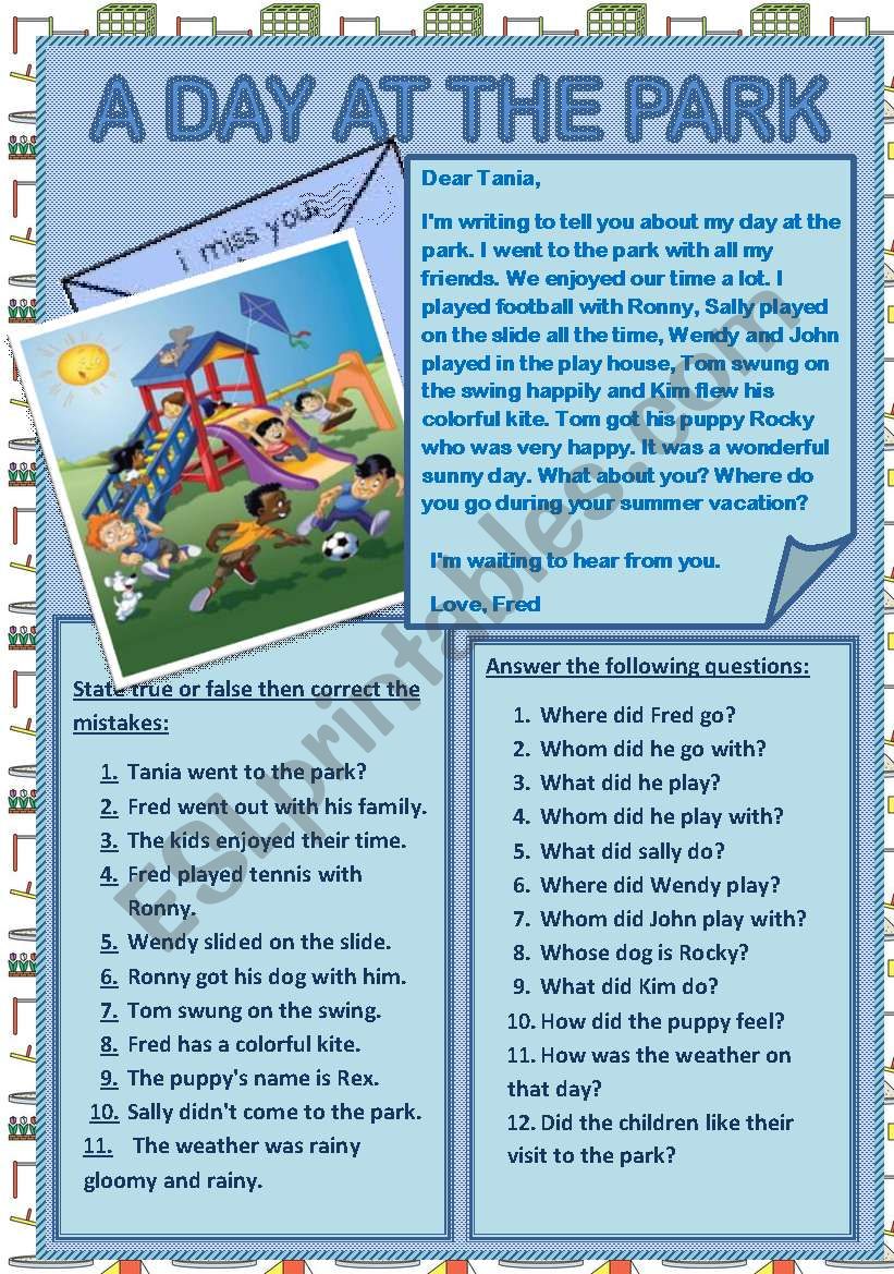A DAY AT THE PARK worksheet