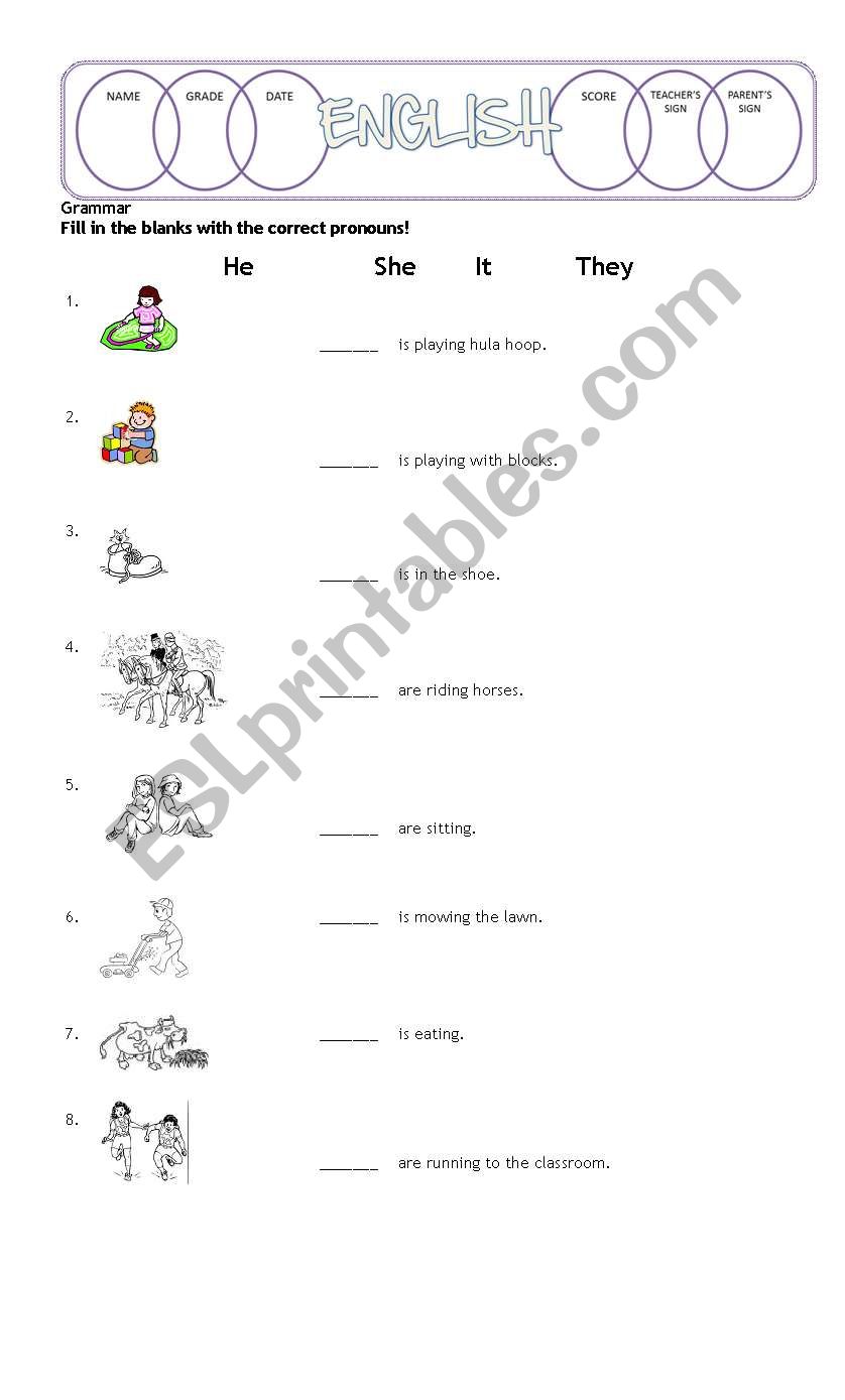 Grammar - Pronouns Worksheet worksheet