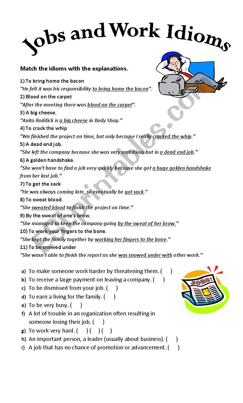 Jobs and Work Idioms worksheet