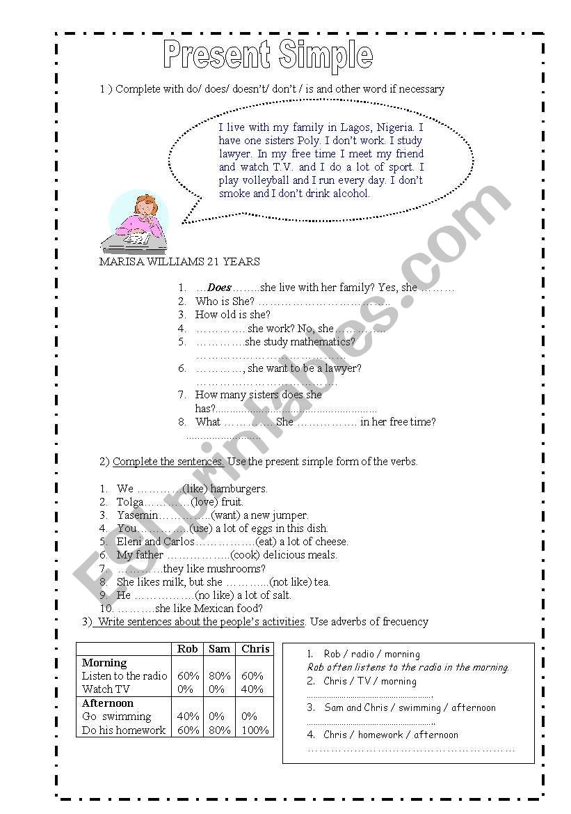 Present simple worksheet