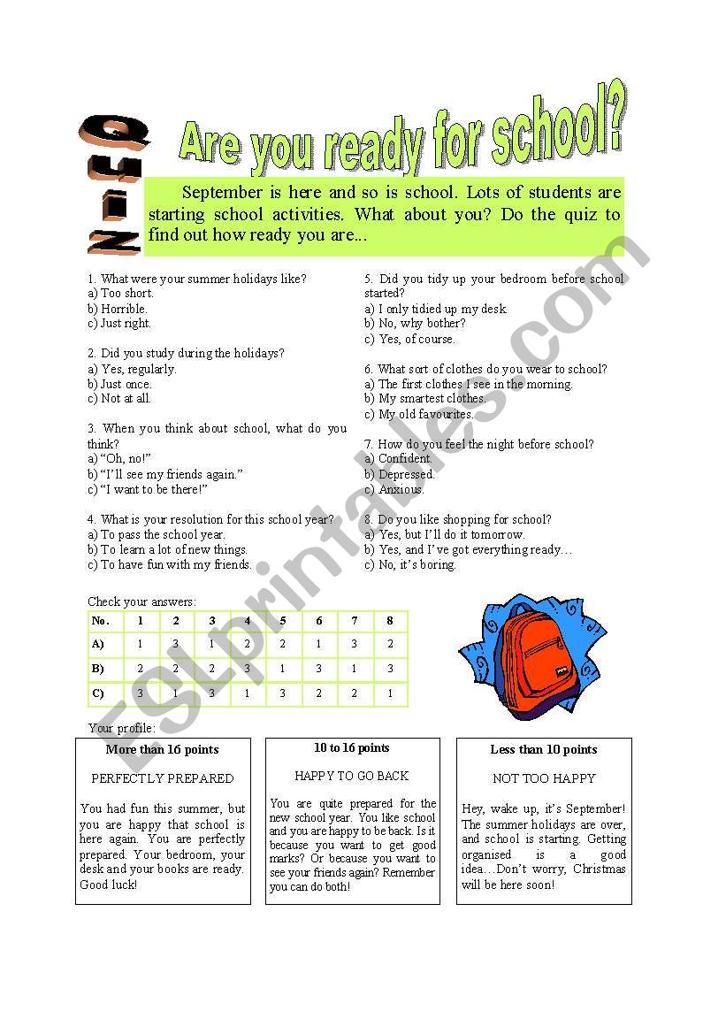 Are you ready for school? worksheet