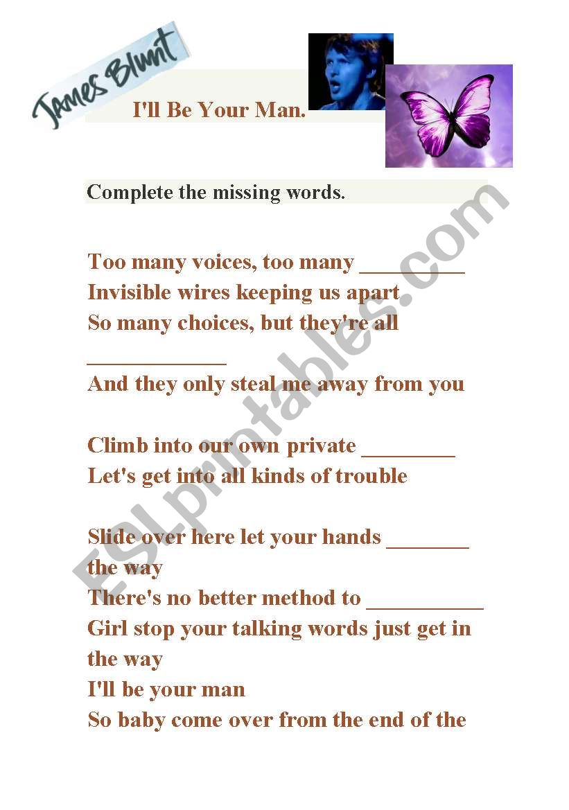         Ill Be Your Man.   worksheet