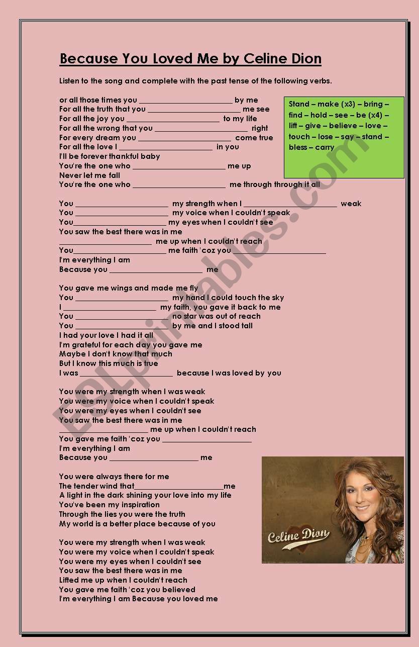 Because you loved me worksheet