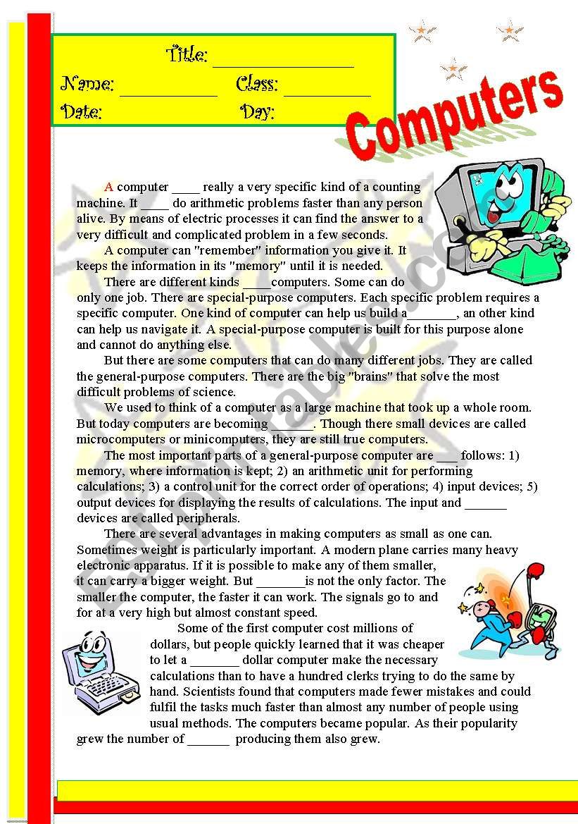 Computers worksheet