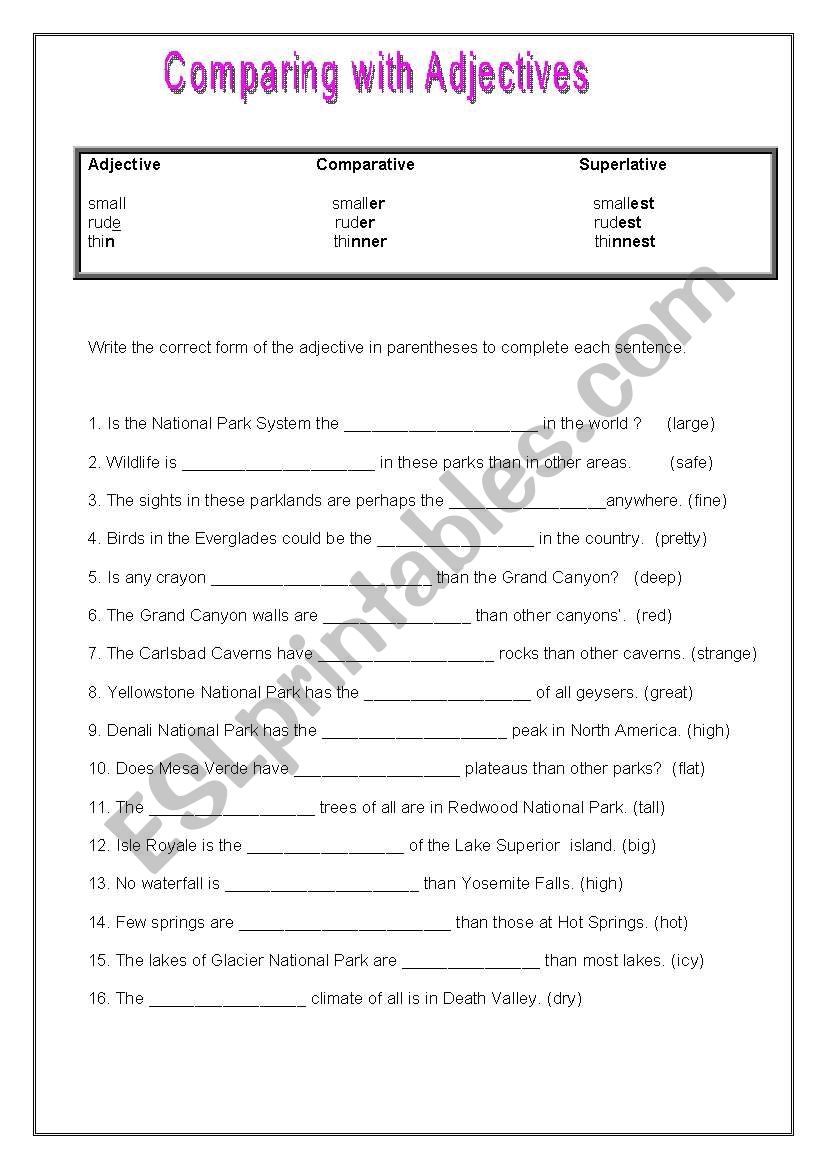 Comparing with adjectives worksheet