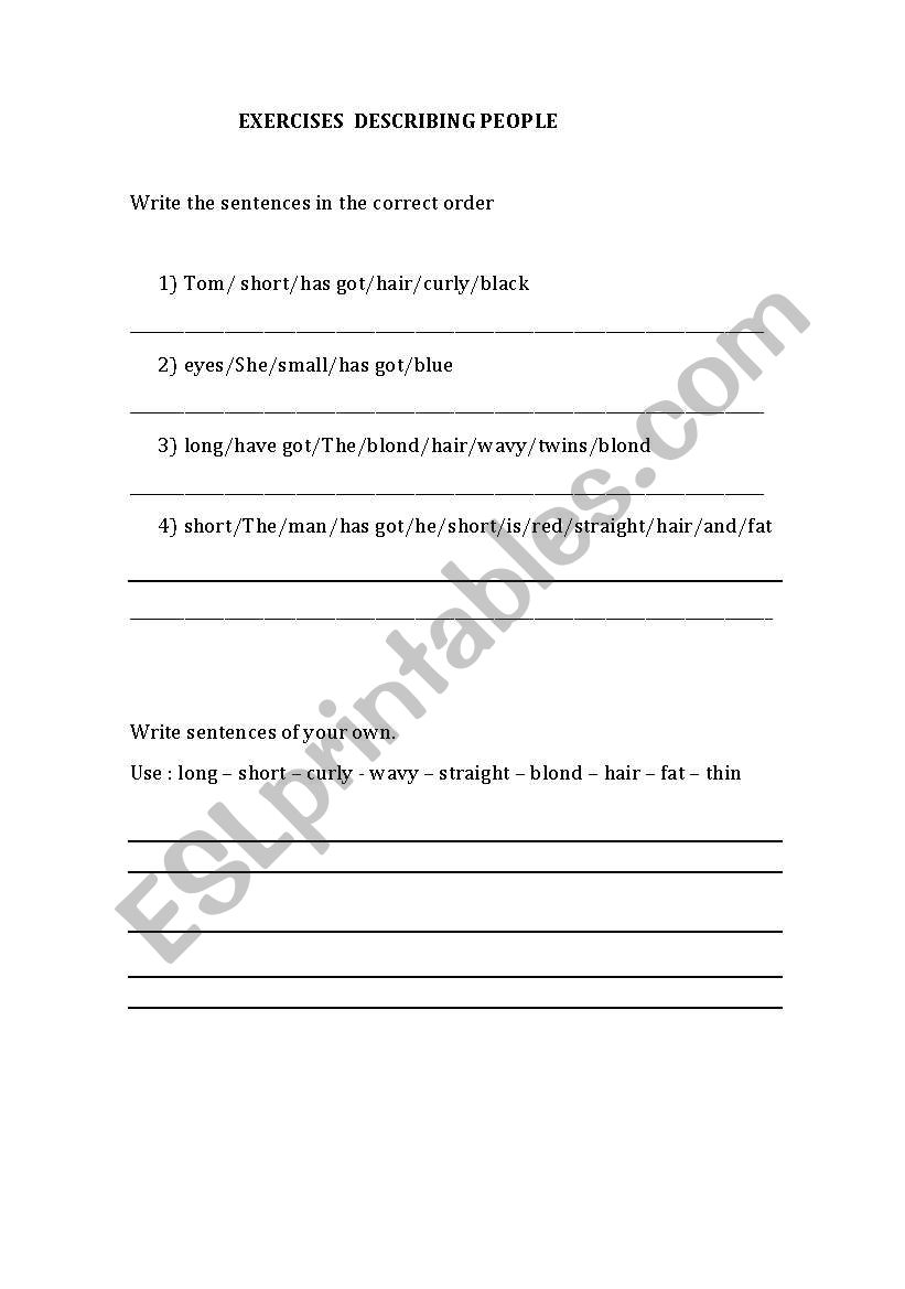 Describing people worksheet