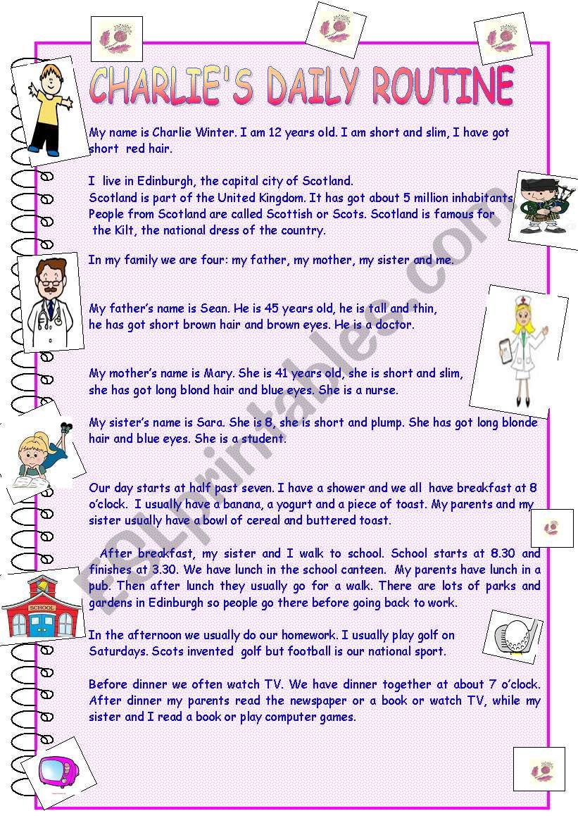 CharlieÂ´s daily routine worksheet