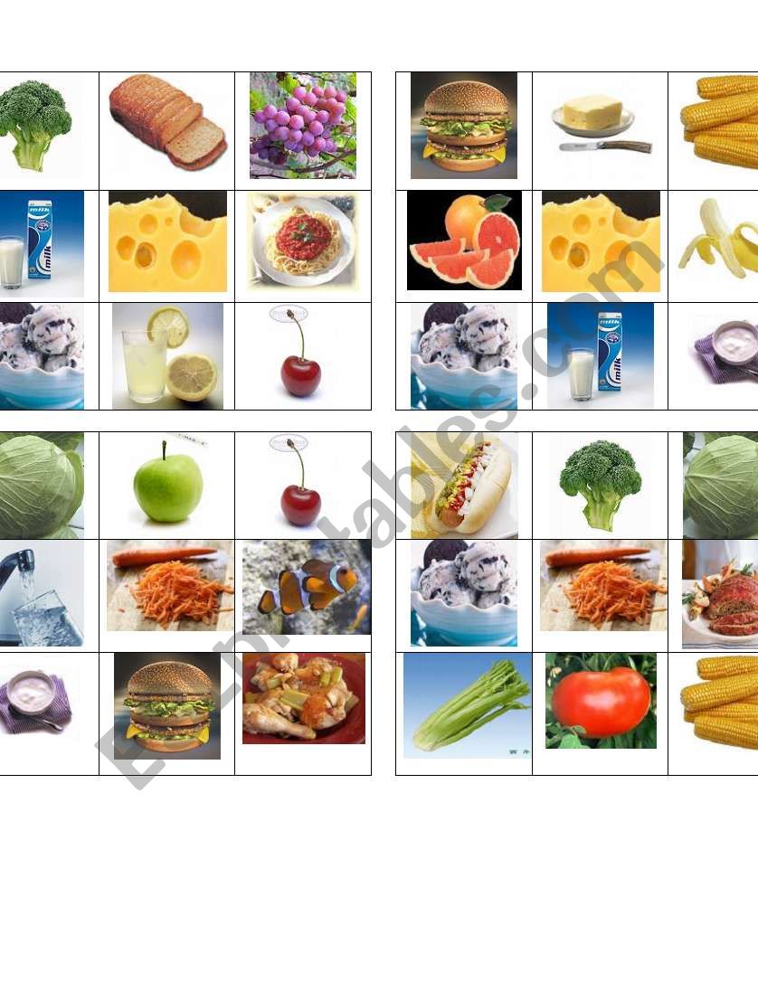 food bingo 3 worksheet