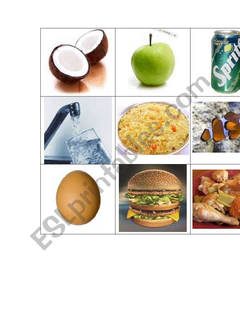 food bingo 4 worksheet