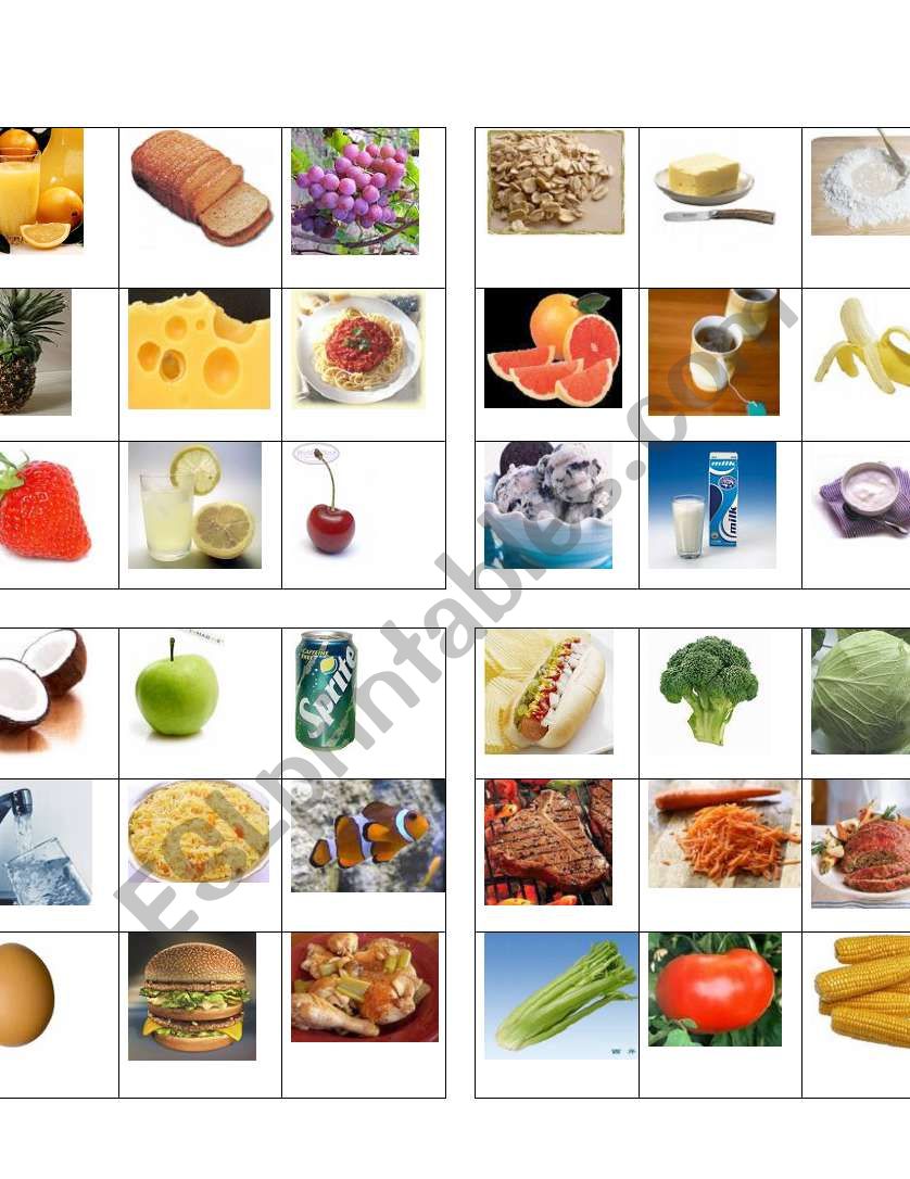 food bingo 5 worksheet