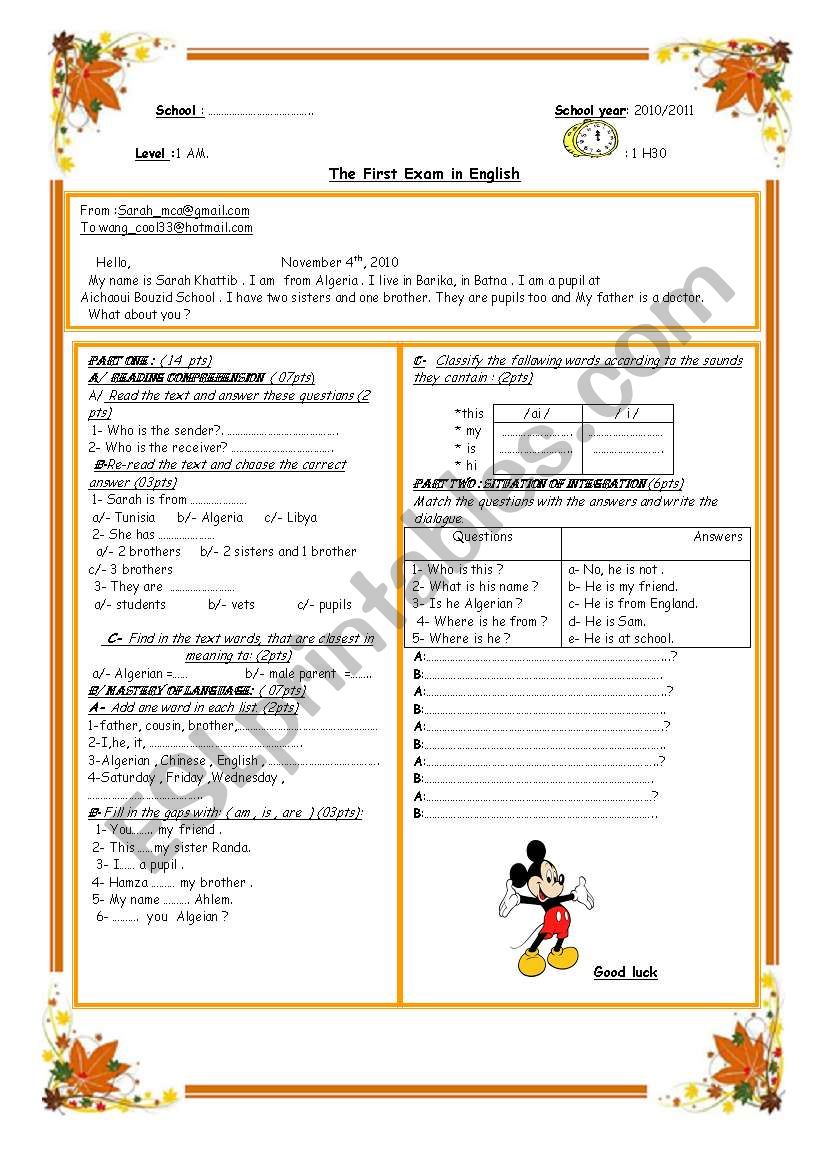 1 MS Examination worksheet