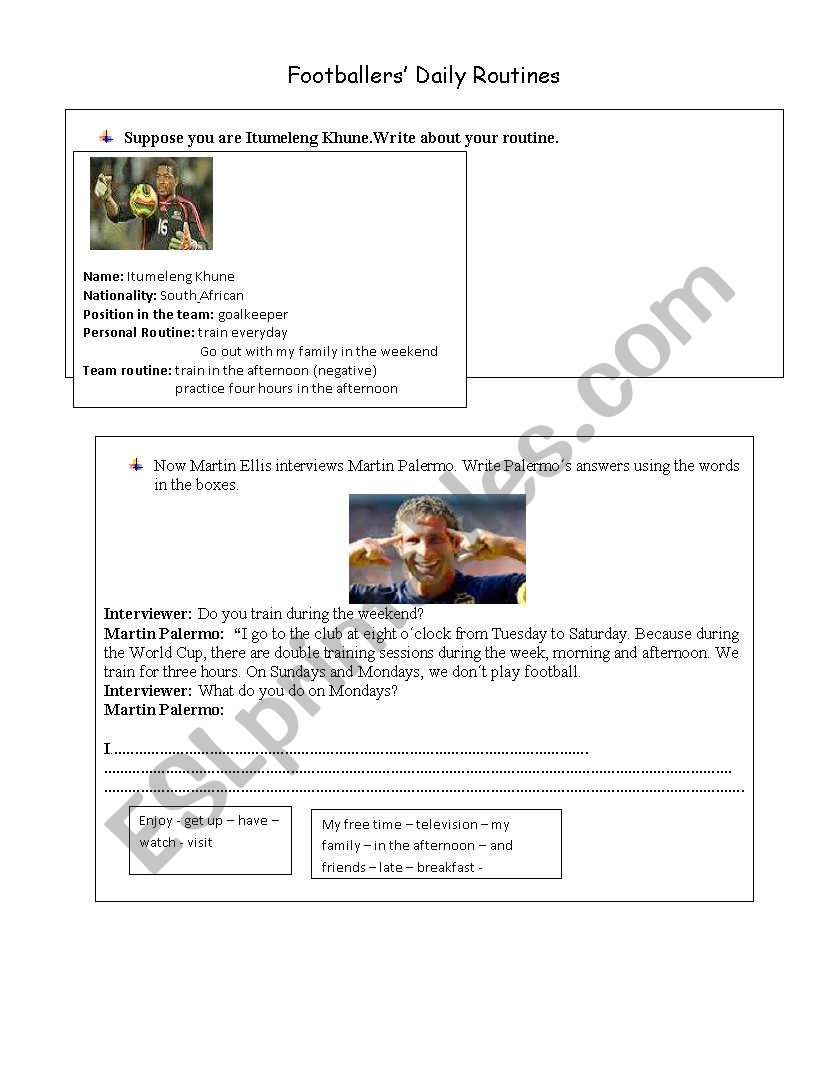 Footballers Daily Routines worksheet