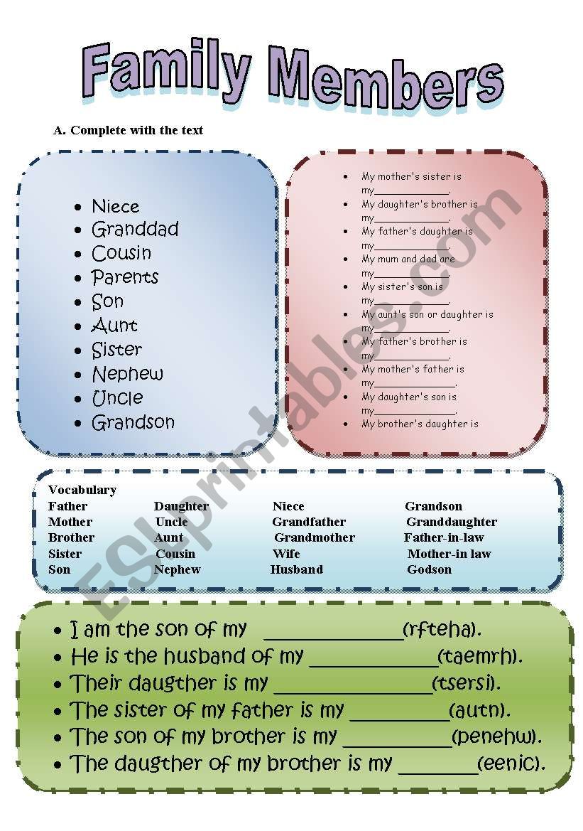 family members worksheet