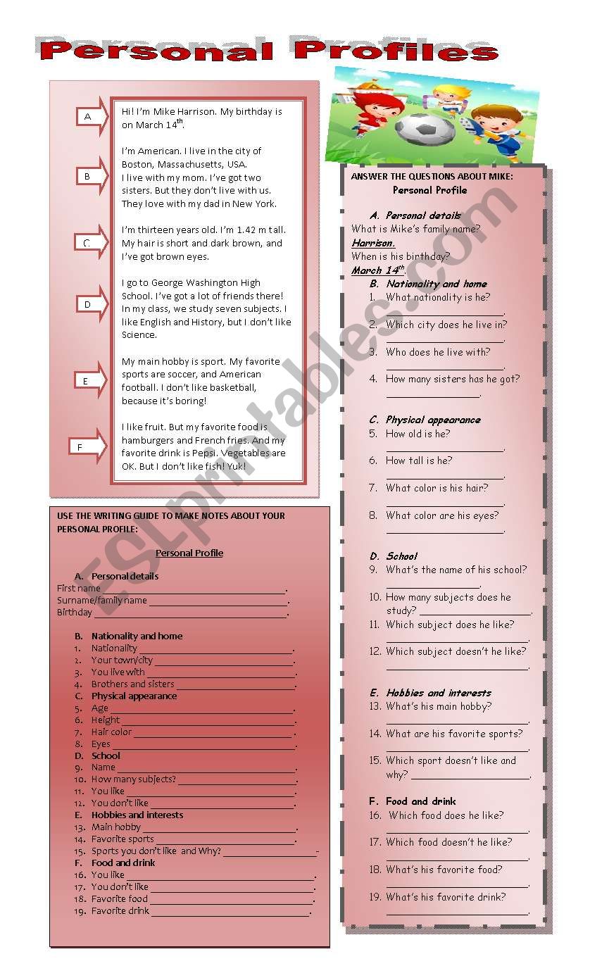 personal profile worksheet