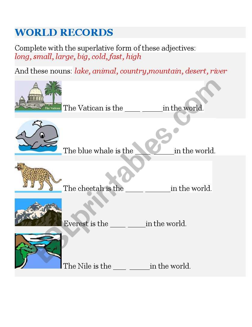 SUPERLATIVES worksheet