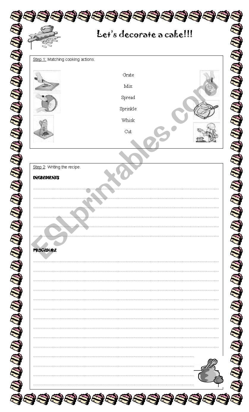 Writing a Cake Recipe worksheet