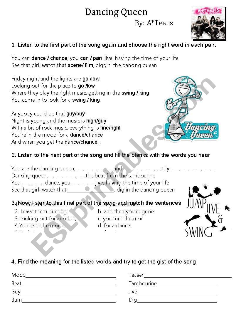 Lyrics Dancing Queen - ESL worksheet by estrada26