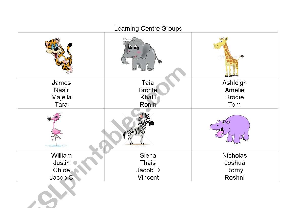 Activity Groups worksheet