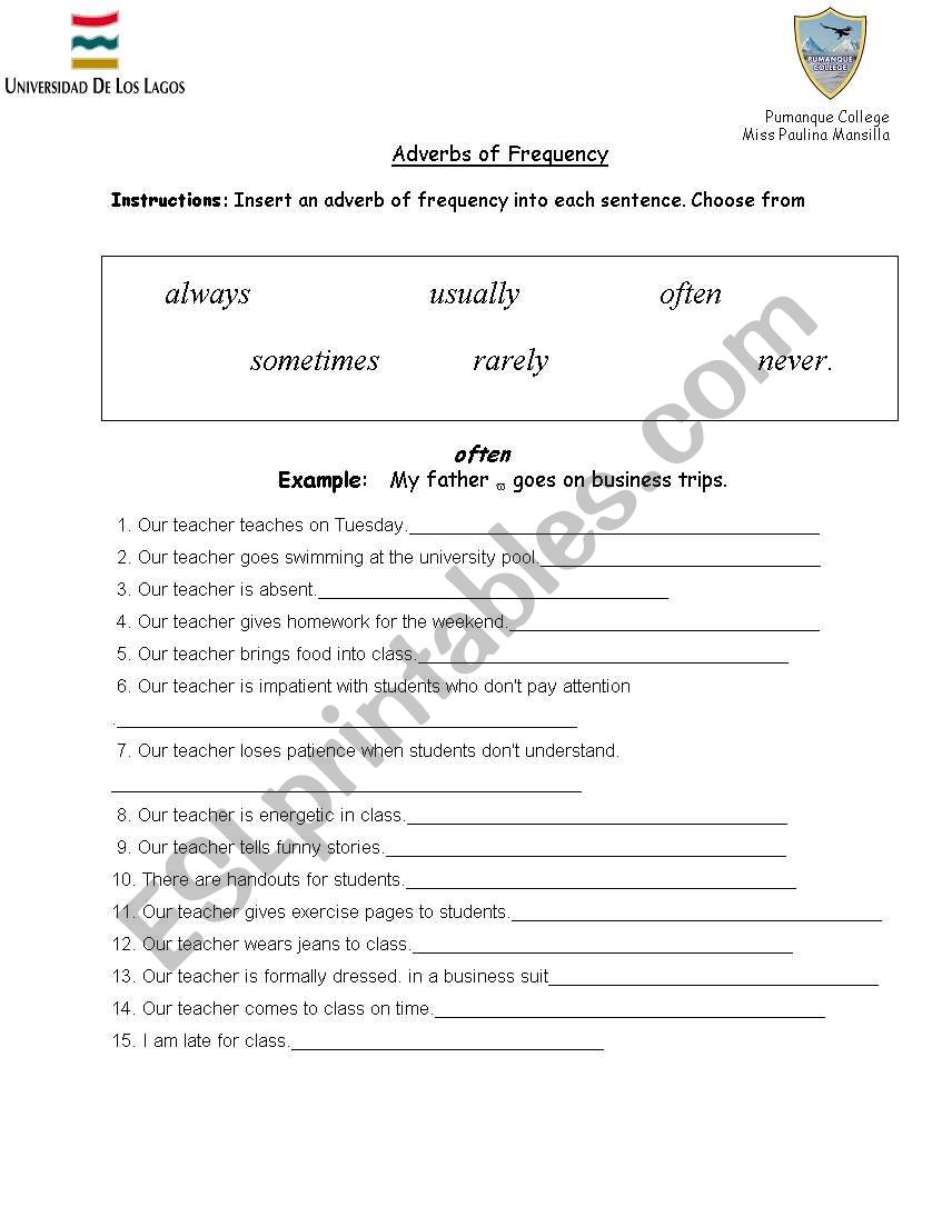 adverbs of frequency worksheet