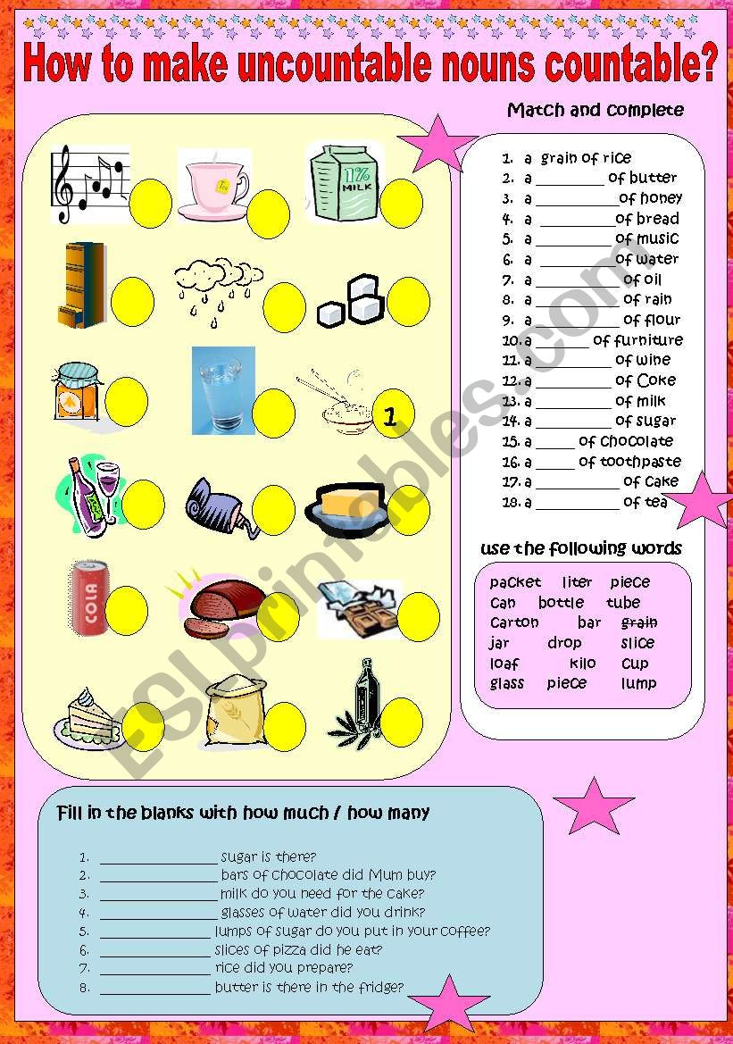 How to make uncountable nouns countable?