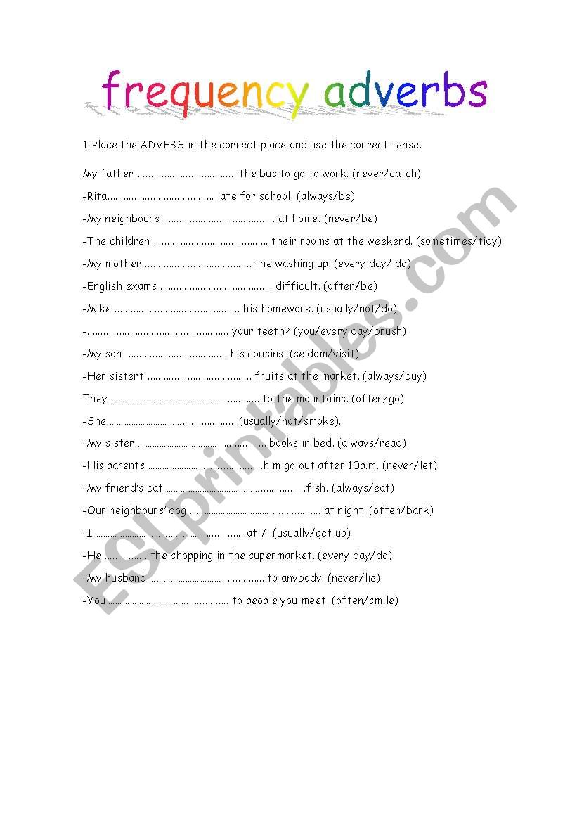 frequency adverbs worksheet