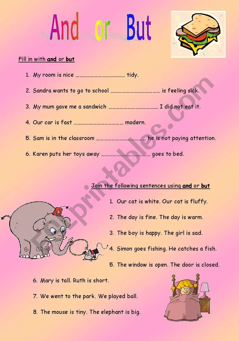 Using And And But To Join Sentences Worksheet