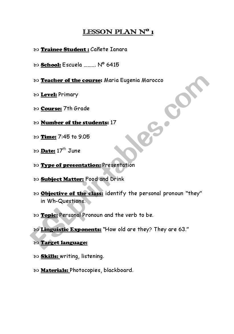 Lesson Plan  worksheet